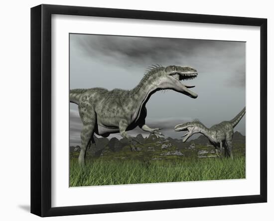 A Territorial Dispute Between Two Monolophosaurus Dinosaurs-null-Framed Art Print