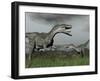 A Territorial Dispute Between Two Monolophosaurus Dinosaurs-null-Framed Art Print