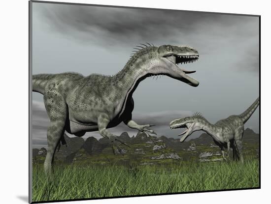 A Territorial Dispute Between Two Monolophosaurus Dinosaurs-null-Mounted Art Print