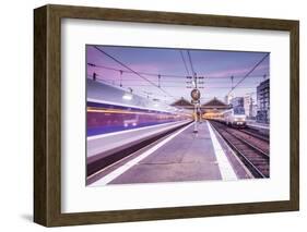 A TGV high speed train leaves the train station in Tours, Indre et Loire, Centre, France, Europe-Julian Elliott-Framed Photographic Print