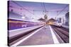 A TGV high speed train leaves the train station in Tours, Indre et Loire, Centre, France, Europe-Julian Elliott-Stretched Canvas