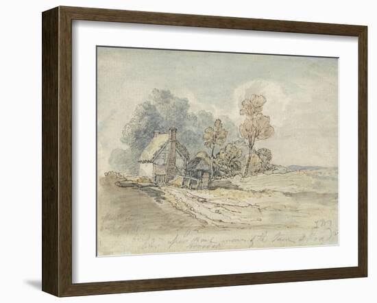 A Thatched Cottage and Trees at the Turn of a Country Road (Pen and W/C on Paper)-James Ward-Framed Giclee Print