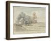 A Thatched Cottage and Trees at the Turn of a Country Road (Pen and W/C on Paper)-James Ward-Framed Giclee Print
