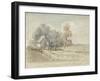 A Thatched Cottage and Trees at the Turn of a Country Road (Pen and W/C on Paper)-James Ward-Framed Giclee Print