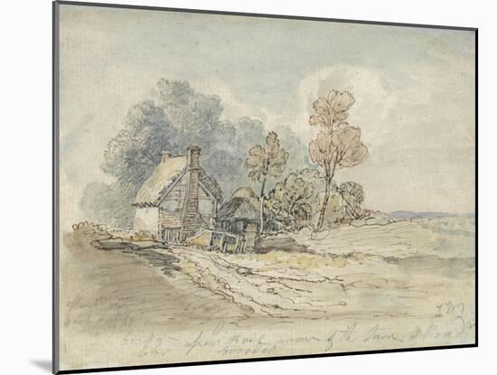 A Thatched Cottage and Trees at the Turn of a Country Road (Pen and W/C on Paper)-James Ward-Mounted Giclee Print