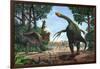 A Therizinosaurus Prevents a Young Tarbosaurus in His Hunt for Gallimimus-null-Framed Premium Giclee Print