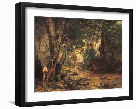 A Thicket of Roe Deer at the Stream of Plaisir Fontaine-Gustave Courbet-Framed Giclee Print