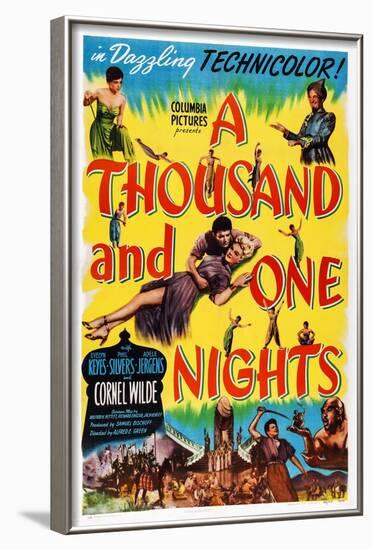 A Thousand and One Nights, Center: Cornel Wilde, Adele Jergens, Top Right: Phil Silvers, 1945-null-Framed Art Print