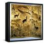 A Three-Fold Lacquer Screen, Depicting Deer in a Landscape of Hills-Jean Dunand-Framed Stretched Canvas