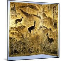 A Three-Fold Lacquer Screen, Depicting Deer in a Landscape of Hills-Jean Dunand-Mounted Giclee Print