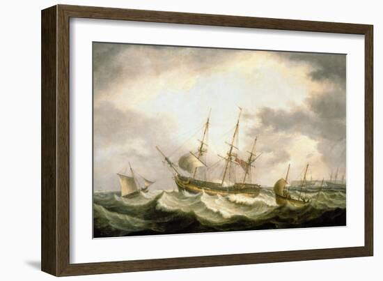 A Three Master adrift in the Downs with help at Hand-Thomas Luny-Framed Giclee Print