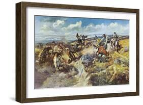 A Tight Dally and a Loose Latigo-Charles Marion Russell-Framed Art Print