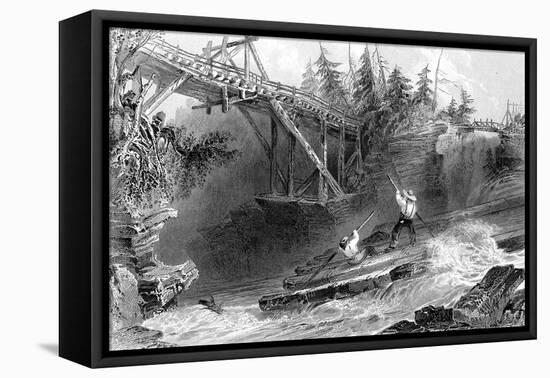 A Timber Slide and a Bridge across the Ottawa River, Ontario, Canada, 1842-J Sands-Framed Stretched Canvas