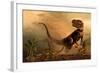 A Torvosaurus on the Prowl While a Group of Ornitholestes Flee a Hasty Retreat-null-Framed Art Print