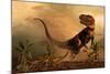 A Torvosaurus on the Prowl While a Group of Ornitholestes Flee a Hasty Retreat-null-Mounted Art Print
