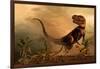 A Torvosaurus on the Prowl While a Group of Ornitholestes Flee a Hasty Retreat-null-Framed Art Print