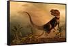 A Torvosaurus on the Prowl While a Group of Ornitholestes Flee a Hasty Retreat-null-Framed Stretched Canvas