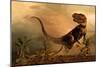 A Torvosaurus on the Prowl While a Group of Ornitholestes Flee a Hasty Retreat-null-Mounted Art Print