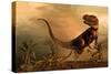 A Torvosaurus on the Prowl While a Group of Ornitholestes Flee a Hasty Retreat-null-Stretched Canvas