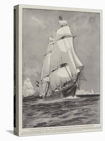 A Touch of Old Sea Life, HMS Active and HMS Volage Going Out of Portsmouth Harbour under Sail Only-Fred T. Jane-Stretched Canvas