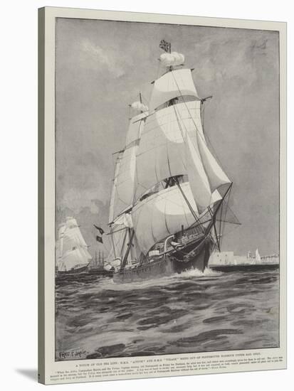 A Touch of Old Sea Life, HMS Active and HMS Volage Going Out of Portsmouth Harbour under Sail Only-Fred T. Jane-Stretched Canvas
