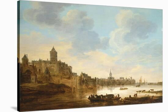 A Town on the Banks of a River, with a Ferry, 1648-Herri Met De Bles-Stretched Canvas