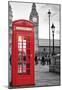 A Traditional Red Phone Booth In London With The Big Ben In A Black And White Background-null-Mounted Poster