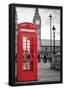 A Traditional Red Phone Booth In London With The Big Ben In A Black And White Background-null-Framed Poster