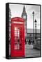 A Traditional Red Phone Booth In London With The Big Ben In A Black And White Background-Kamira-Framed Stretched Canvas