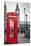 A Traditional Red Phone Booth In London With The Big Ben In A Black And White Background-Kamira-Stretched Canvas