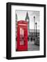 A Traditional Red Phone Booth In London With The Big Ben In A Black And White Background-Kamira-Framed Premium Photographic Print