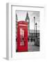 A Traditional Red Phone Booth In London With The Big Ben In A Black And White Background-Kamira-Framed Premium Photographic Print