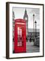 A Traditional Red Phone Booth In London With The Big Ben In A Black And White Background-Kamira-Framed Photographic Print