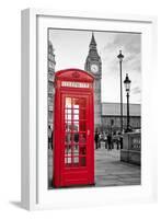 A Traditional Red Phone Booth In London With The Big Ben In A Black And White Background-Kamira-Framed Photographic Print