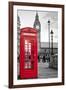 A Traditional Red Phone Booth In London With The Big Ben In A Black And White Background-Kamira-Framed Photographic Print