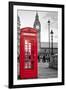 A Traditional Red Phone Booth In London With The Big Ben In A Black And White Background-Kamira-Framed Photographic Print