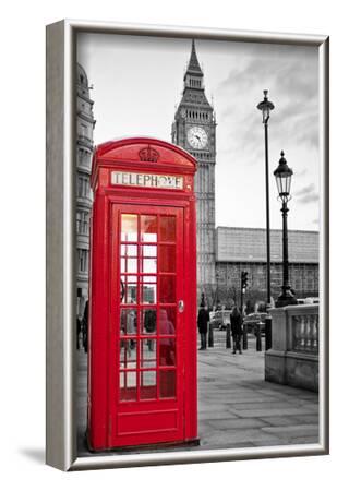 'A Traditional Red Phone Booth In London With The Big Ben In A Black ...