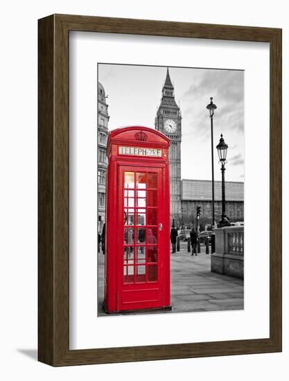 A Traditional Red Phone Booth In London With The Big Ben In A Black And White Background-Kamira-Framed Photographic Print