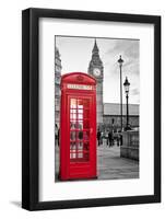 A Traditional Red Phone Booth In London With The Big Ben In A Black And White Background-Kamira-Framed Photographic Print