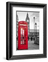 A Traditional Red Phone Booth In London With The Big Ben In A Black And White Background-Kamira-Framed Photographic Print