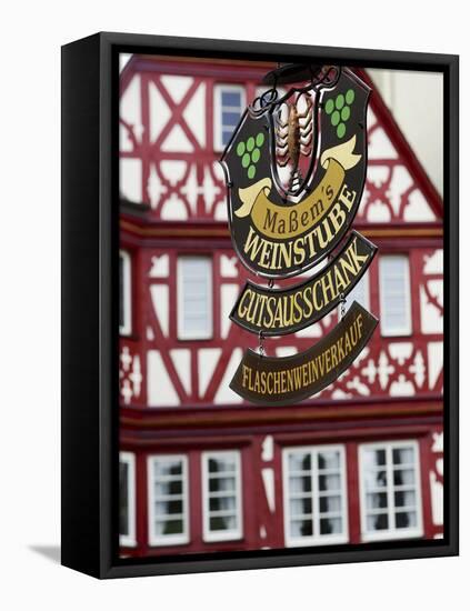 A Traditional Sign for a Wine Tavern or Bar in Bernkastel-Kues, Germany-Miva Stock-Framed Stretched Canvas