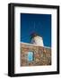 A traditional windmill set behind a rock masonry wall. Chora, Mykonos Island, Greece.-Sergio Pitamitz-Framed Photographic Print