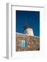 A traditional windmill set behind a rock masonry wall. Chora, Mykonos Island, Greece.-Sergio Pitamitz-Framed Photographic Print