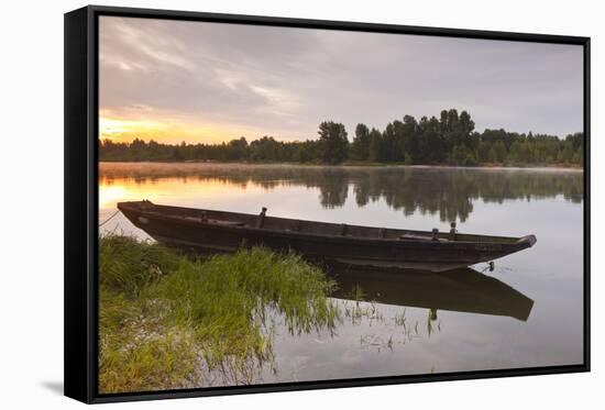 A Traditional Wooden Boat on the River Loire, Indre-Et-Loire, France, Europe-Julian Elliott-Framed Stretched Canvas