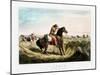 A trapper on horseback and wearing buckskin aiming his rifle at the Indians.-Vernon Lewis Gallery-Mounted Art Print