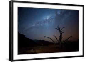 A Tree under a Starry Sky, with the Milky Way in the Namib Desert, Namibia-Alex Saberi-Framed Photographic Print