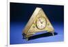 A Triangular Brass Table Clock with Engraved Floral Decoration-Dagobert Peche-Framed Giclee Print