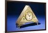 A Triangular Brass Table Clock with Engraved Floral Decoration-Dagobert Peche-Framed Giclee Print