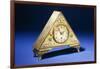 A Triangular Brass Table Clock with Engraved Floral Decoration-Dagobert Peche-Framed Giclee Print