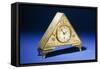 A Triangular Brass Table Clock with Engraved Floral Decoration-Dagobert Peche-Framed Stretched Canvas